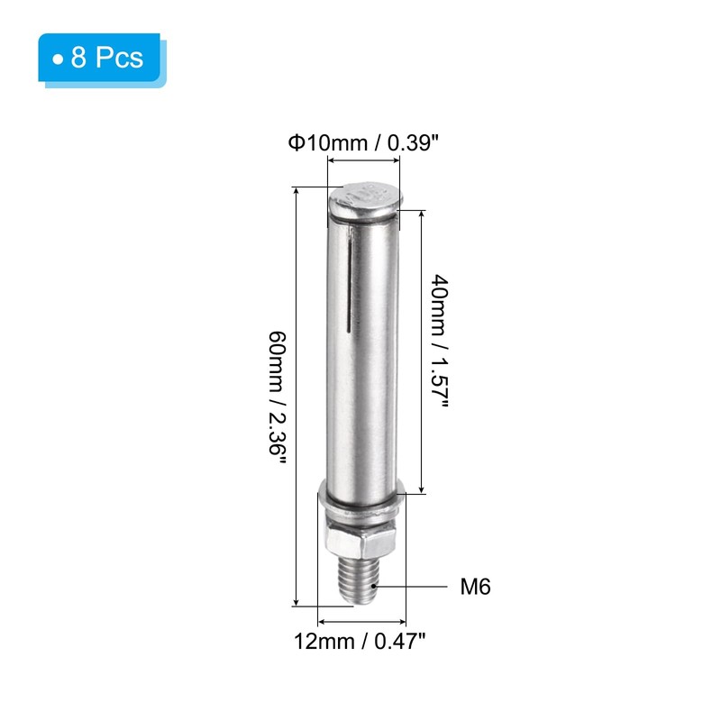 PATIKIL M6 x 60mm Expansion Bolts 8pcs 304 Stainless Steel
