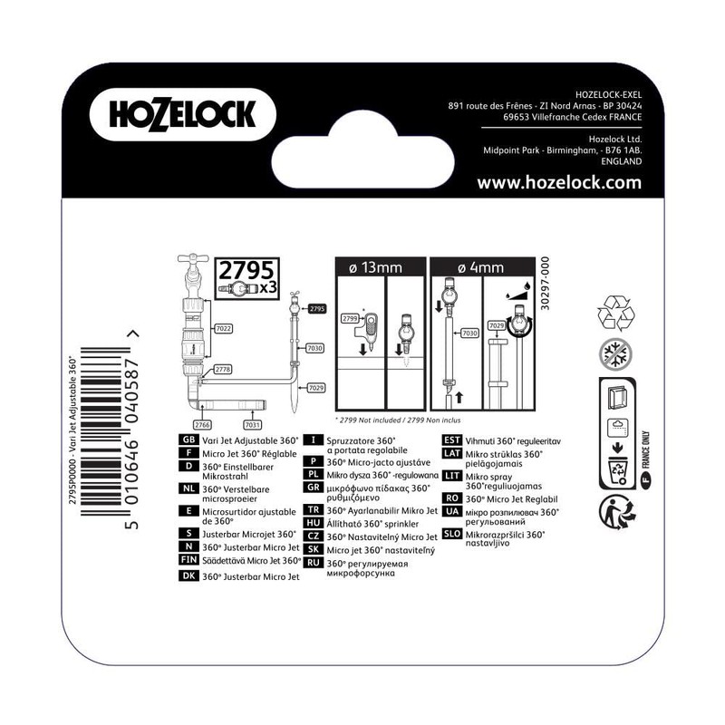 Hozelock 360 Degree Adjustable Micro Jet, 4/13 mm - Pack