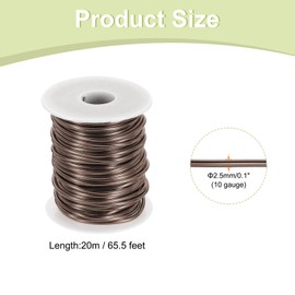 sourcing map 10 Gauge Aluminum Craft Wire 2.5mm 65.5ft Flexible Bendable Anodized Metal Jewelry Sculpting Wire for Jewelry Making Modelling Craft DIY, Brown