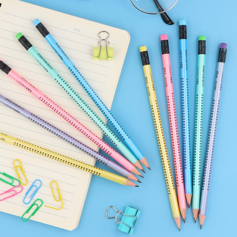 heavenlife Pack of 30 HB Pencils, Pencil with Eraser, Triangular