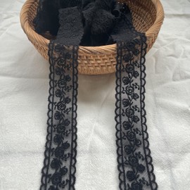 Sourcemall Lace Ribbon, Delicate Black Floral Ribbon for Wedding/Bridal Decoration, DIY Craft Sewing, Home Decor, 5 Yards(Black Flower)