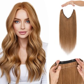 Benehair Real Human Hair Wire Extensions for Women One Piece Straight Adjustable #6 Light Brown Invisible Wire Clip in Hair Extensions 16 Inches (65g)