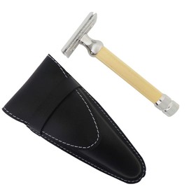 Closed Comb Safety Razor, Chrome and Gold with Leather Case - Castiles Original