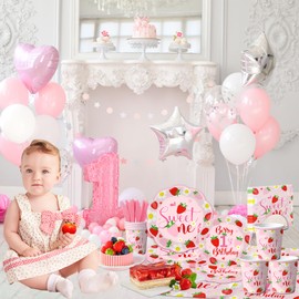 Berry First Birthday Decorations Tableware,150pcs Berry Sweet One Plates and Napkins,Cup, Forks Knives,Strawberry First Birthday Decorations for Girl Baby Shower,Serve 25