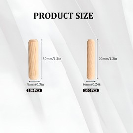 Wooden Dowel Pins,200 Wooden Pegs with Grooves, Dowel Pins,Suitable for Furniture Carpentry and Handicraft Making (M6 , M8)