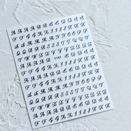 7 Sheets Letter Nail Art Stickers, Holographic Alphabet Nail Decals Old English Letter Nail Stickers Black White Gold Silver Letter Design 3D Self-Adhesive Nail Supplies Character Stickers for Women