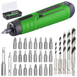 AGT Professional Rod Cordless Screwdriver: Cordless Stick Screwdriver, USB, 25 Bits & Wood Drill Set for Cordless Screwdrivers (Drill, USB Screwdriver, Mini Drill)