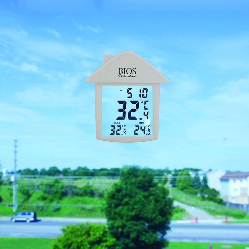 BIOS Weather Indoor/Outdoor Digital Suction Cup Thermometer White 4.25-Inch x