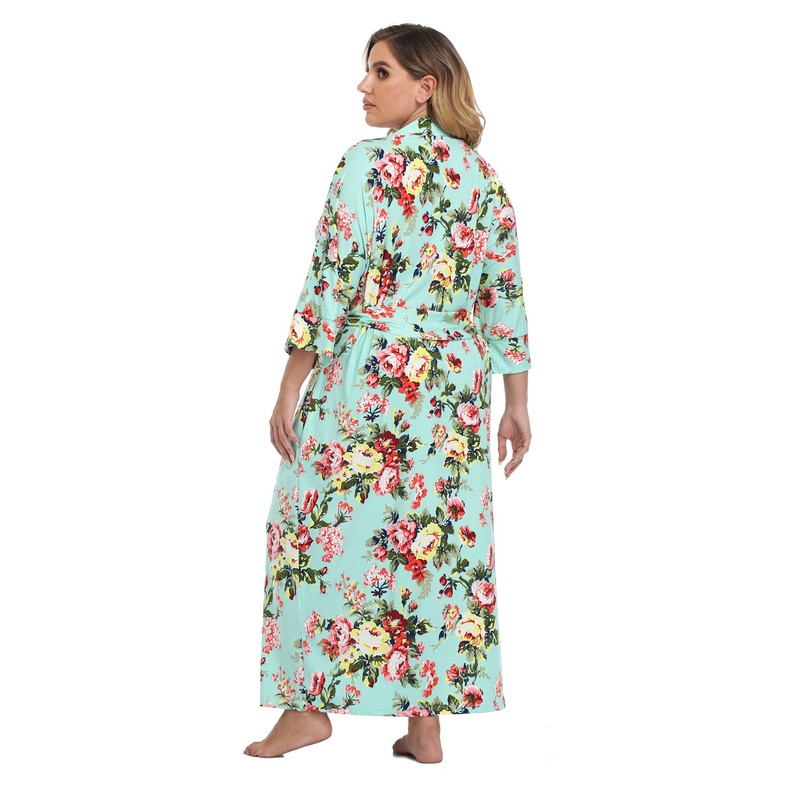 Women's Plus Size Long Lightweight Floral Cotton Kimono Maternity Delivery