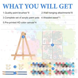 4 Pack Paint by Numbers kit for Adults with Frame and Wooden Easel, Plants Number Artist Paint by Number Kit, Monstera Paint by Numbers for Beginners Home Wall Decor Gift (8x12 inch)