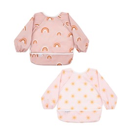 ALVABABY Baby Bibs Mess Proof Baby Bib Full Sleeve 2 Pack Toddlers Tug Proof Closure Waterproof Washable Adjustable Girls Feeding Bib 2WDJ23-CA