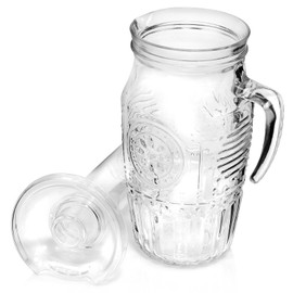 Bormioli 'Romantica' glass carafe with ice compartment, carafe filling capacity of 1.8 litres, keeps drinks cool without becoming watered down, glass embossing in a beautiful vintage design