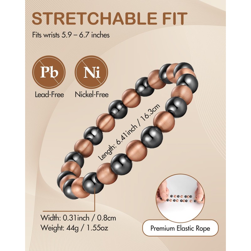 Feraco Pure Copper Magnetic Bead Bracelet for Men Women, 8mm