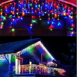 LED Icicle Lights String Christmas Lights Connectable,48ft 400led 8 Modes Outdoor Curtain Light with 80 Drops,Clear Wire Twinkle Lights Mood Lighting Indoor Decorations (Multicolor, 400L)