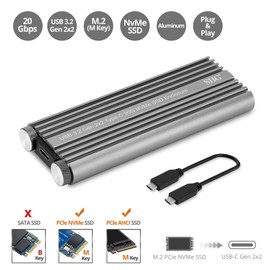 SIIG USB 3.2 Gen 2x2 Type-C 20G M.2 NVMe SSD Enclosure, USB 3.2 Gen 2x2 20Gbps Type-C to NVMe PCIe M-Key,Aluminum Heat Dissipation Design,Thermal pad,Tool Free,UASP, ASM2364 Chipset (JU-SA0X11-S1)