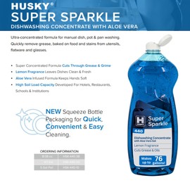 Husky 440 Super Sparkle Dish Soap Liquid | Ultra-Concentrate Dishwashing Liquid for Manual Dish, Pot & Pan Cleaning | Removes Grease, Baked-on Food & Stains from Utensils, Flatware & Glassware