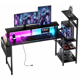 Gaming Desk 54 Inch Computer Table with Storage Shelves & Monitor Stand