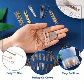 Pandahall 600Pcs Eye Pins Flat Head Pins for Jewelry Making Straight Head Pins Metal End Headpins Multicolor Jewelry Head Pins Beading Pins for Earring Bracelet Jewelry Making 50-51mm