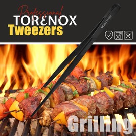 Kitchen Tweezers 10 Inch Straight and 8 Inch Offset - Culinary Precision Tongs Professional Kitchen Long Tweezers Set of 2 pieces - BBQ, Plating, Multi-use