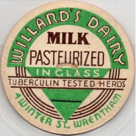 Milk Bottle Cap - Willard's Dairy - 4 Winter St., - Wrentham, (Massachusetts