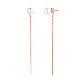 jiamiaoi Women's Pearl Earrings, 925 Silver, Hoop Earrings with Pearls, Pendant Pearl Earrings, Silver Pendant, Real Pearl Earrings, for Girls, 8 - 10 mm, Sterling Silver, 8 mm rose