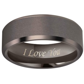 Crownal 6mm 8mm Gunmetal Tungsten Wedding Couple Bands Rings Men Women Matte Brushed Finish Center Engraved "I Love You" Size 5 To 17 (Gunmetal 8mm,9)