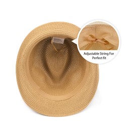 Zylioo Small Straw Fedora Hats,Short Brim Panama Hats for Petite Heads,Little Beach Sun Trilby Hat