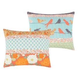 Barefoot Bungalow Greenland Home Carlie Modern Floral Quilted Pillow Sham, King, Calico Stripes