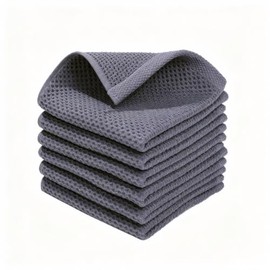 Waffle Weave 100% Cotton Kitchen Towels, 6‑Pack, 12x12 in, Dark Grey