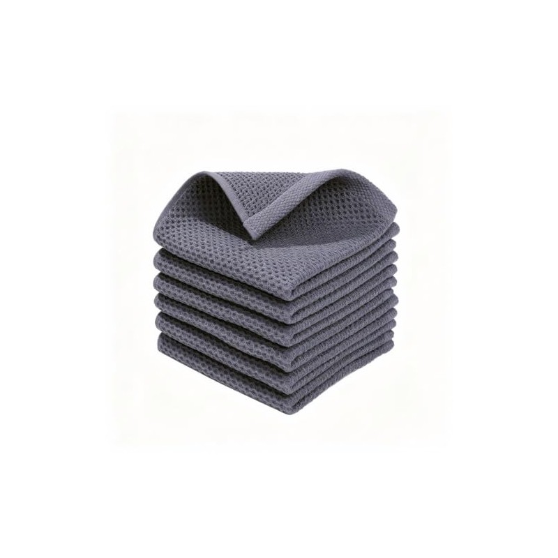 Waffle Weave 100% Cotton Kitchen Towels, 6‑Pack, 12x12 in, Dark