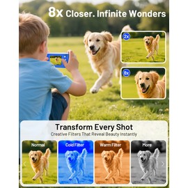 Portable Compact Digital Camera FHD 64MP, Vlogging Camera for Photography with 32GB Card, Ocean Blue