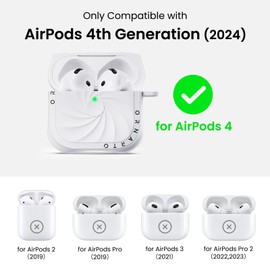 ORNARTO Vortuxe for AirPods 4th Generation Case, Sleek Vortex Design Liquid Silicone Cover Anti-Scratch, 2X MIL-STD Drop Protection for AirPods 4 Case - White