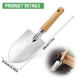 Aluminium Garden Trowel with Measurement Markings, Lightweight Wooden Handle, Heavy Duty Digging Tool for Planting, Soil, Compost