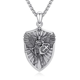 PARYFO Archangel St.Michael Necklace for Men 925 Sterling Silver St Michael Medal Shield Necklace Saint Michael Charm Amulet Travel Jewelry Gift for Men Father Son