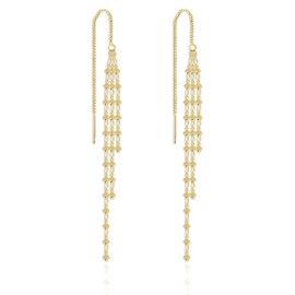 Sonateomber Long Gold Chain Threader Earrings for Women - Flake Tassel Drop Dangle Cute Y2k Sparkly Chandelier Fringe Dangling Prom Thread Jewelry Gift