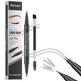 Eyebrow Pen - Eyebrow Pencil, Brow Pencil 2-in-1 Dual-Ended Microblading Eyebrow Pen with Micro-Fork-Tip and Precise Brush-Tip Create Natural Hair-Like Brows, Last All-Day, Brown