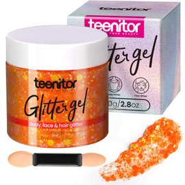 Teenitor Body Glitter Gel, Face Glitter, Orange Glitter, 80g/2.8oz Face Body Glitter, Hair Glitter Gel, Rave Glitter