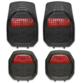 NASCAR Elite Car Floor Mats – 4-Piece Set | Heavy Duty All-Weather Rubber | Universal Trim-to-Fit for Cars, Trucks, & SUVs | Traps Dirt, Snow & Water | Red & Black Floor Mats