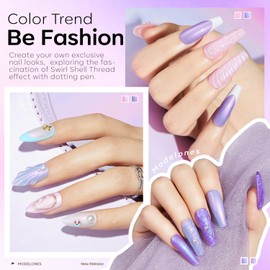 Modelones UV Nagellack 6 Farben Gellack UV Rosa Hellrosa Hellviolett Lila Blau Weiß Perle Effect Gel Nagellack mit Stick den Kreis zeichnen für Sommer Set 2