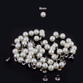 Trimming Shop Pearl Rivets Studs Round Studs with Pins for Embellishment Clothing, Bags, Leathercrafts, Shoes Decoration, Jewelry Making (8mm, 100 Set)