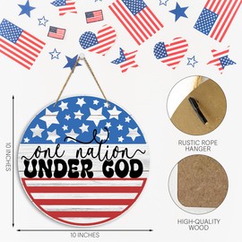 Memorial Independence Day Decorations 4th of July Decorations for Door Sign One Nation Under God Round Sign Decor Porch Sign 12 inches