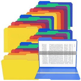 24 Pack Colored Plastic Manila File Folder,3 Tab Multi-Color Heavy Duty Files Folder with 1/3-Cut Tabs,Letter Size,Assorted Colors Filing Folder,Cabinet Office Supplies Folders for Documents, 8.5 x 11