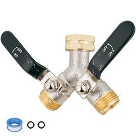 EJW Garden Hose Heavy Duty Brass Splitte Outdoor Y Splitter Y Valve Water Garden Hose Adapter 2 Way Long Handle high Flow Splitter Faucet Splitter Valve 3/4 Inch GHT Thread(JASPER)