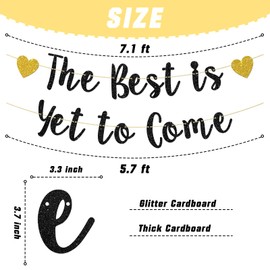 The Best is Yet to Come Banner, Graduation Party Decor, Engagement Wedding Bridal Shower Supplies, New Home, Divorce, Congratulations Happy Retirement Party Hanging Bunting Decorations - Black Glitter