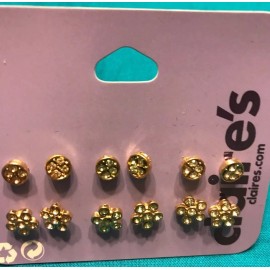 Claire’s Six Pairs Claire's Round Flower Clear Blue Rhinestone Encrusted Earrings New