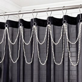 12 Pcs Shower Curtain Hooks with Double Layer Shower Curtain Decorative White Bath Curtains for Wedding Bathroom Room Decor(Pearl,White)