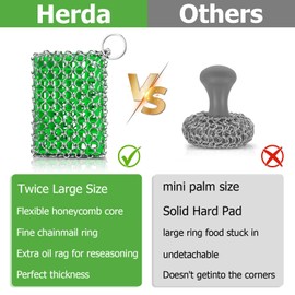 Cast Iron Scrubber with Bamboo Fiber Cloth and Pan Scraper, 316L Cast Iron Cleaner Set – Removes Stains, Protects Coatings, Safe for Dutch Oven, Skillets, Griddles