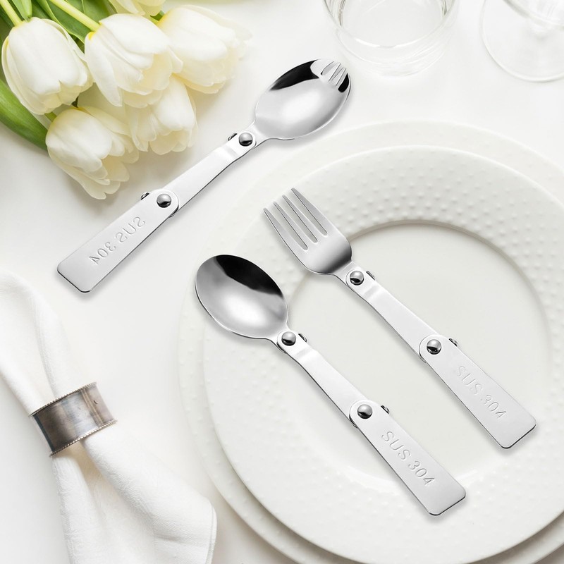 HARY 3pcs Folding Spoon and Fork for Thermos Food,Multi-Functional Stainless