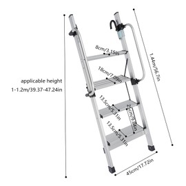 Aluminum Bunk Bed Ladder, Foldable 4-Step Ladder with Adjustable Handrail, Floor Standing Bed Ladder for Caravans, Dormitory Double beds, Homes, Flats