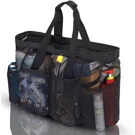 GOTDYA Extra Large Beach Bag, XL Mesh Tote with Zipper and Pockets Ideal for Your Family Lake/Cruise/Beach Vacation Essentials-Black